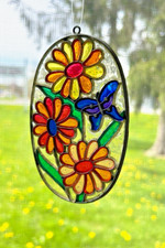Vintage Sun Catcher-Stained Glass: Butterfly andFlowers