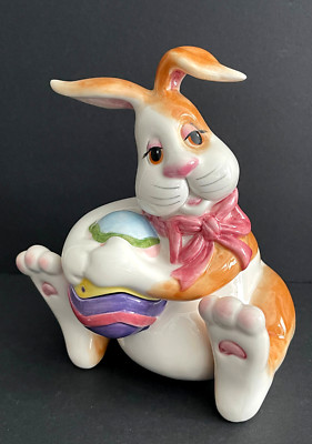 Fitz And Floyd Eggscapades Bunny Rabbit Lidded Candy Jar Retired New No Box  A6