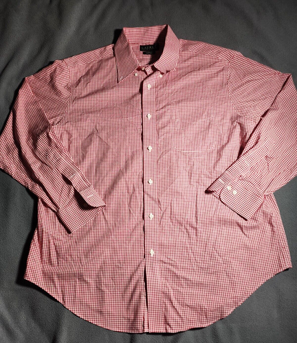 Camicia Lauren Ralph Lauren uomo taglia 17 1/2 rossa a quadri con bottoni manica lunga - Foto 7 di 19