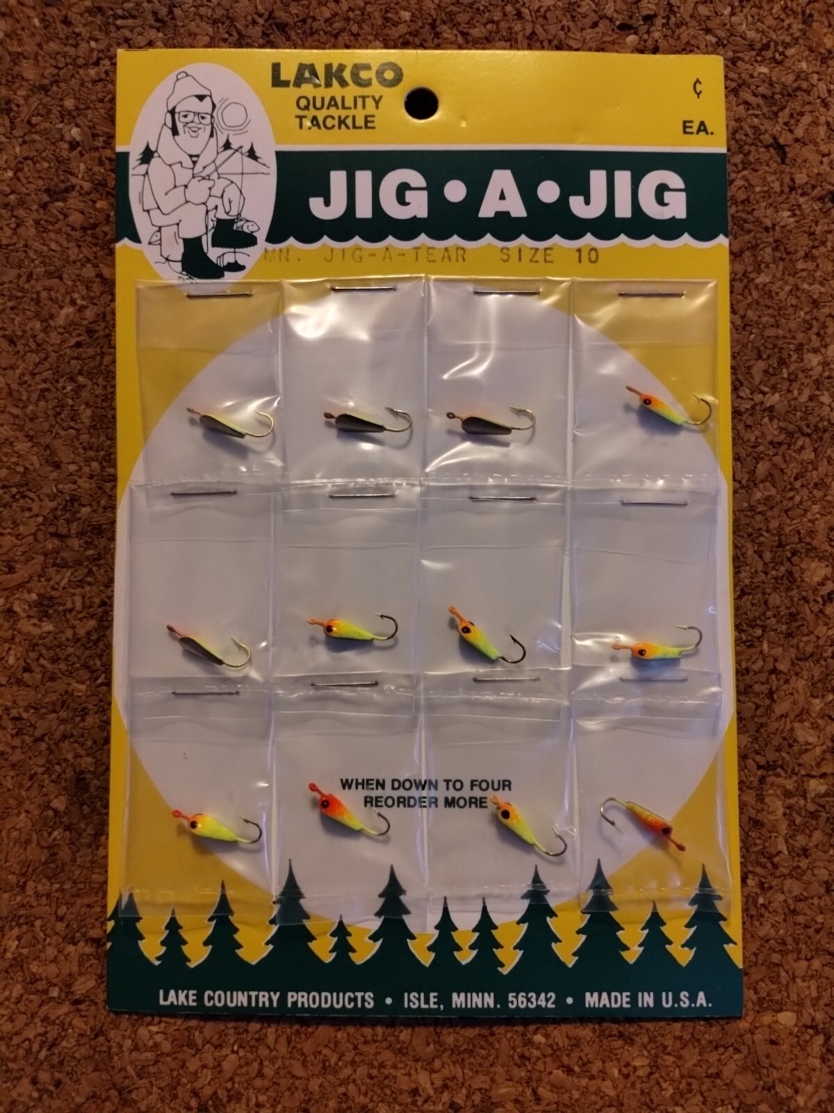 Vintage Lakco Tackle 12 Jig-A-Tear Size 10 Jigs.  Full Card Of 12 