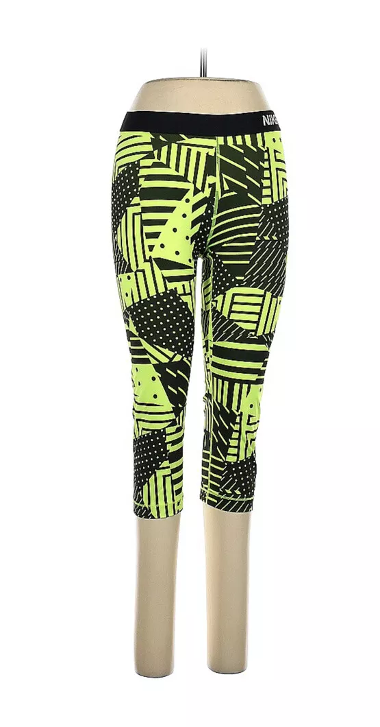 Nike Black Lime Green stretch Leggings Athletic Pants Size Large