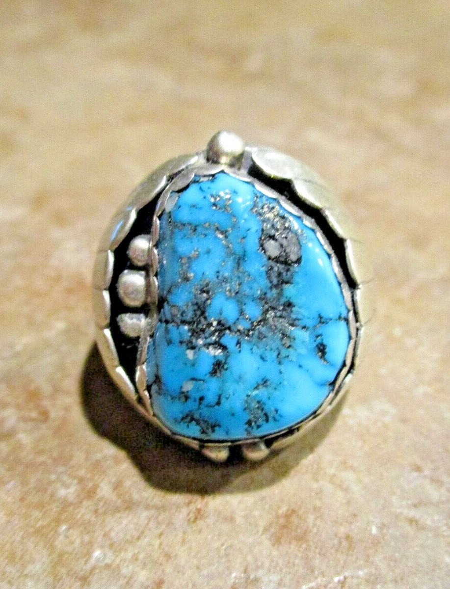 SUBSTANTIAL Vintage Navajo Sterling Silver KINGMAN Turquoise Ring Size ...