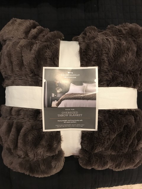 60 X 86 Faux Fur Oversized Throw Blanket Dark Gray Threshold Signature For Sale Online Ebay