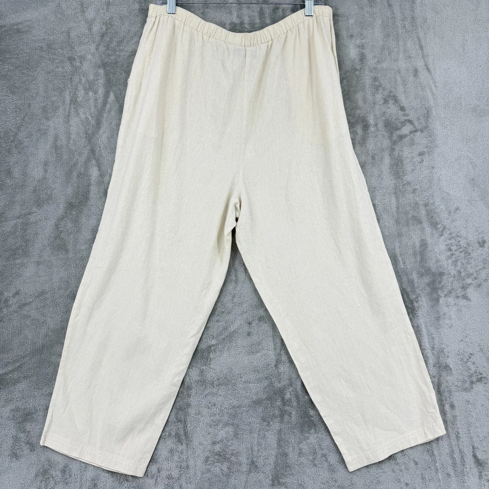 Pantalones de lavandería franceses grandes mezcla de lino pierna ancha bolsillos marfil costero Foto 2 de 4