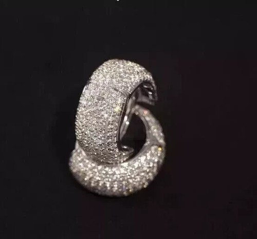 2.00Ct Round Cut Lab Created Diamond 14K White Gold Plated Men's Hoop Earring - Picture 3 of 5