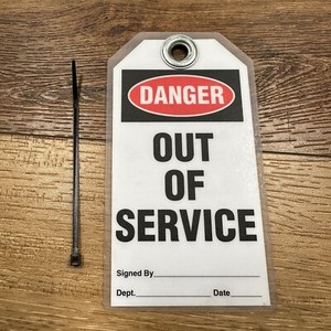 Idesco Safety T1-98 Lockout Tag Danger Out of Service w Zip Tie