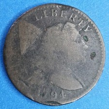 1794 Flowing Hair United States Large Cent Penny S-70 Head of 1795 Good G Detail