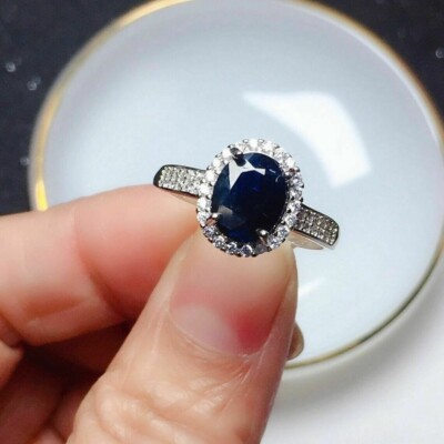 2.30Ct Oval Cut Simulated Blue Sapphire Halo Wedding Ring 14K White Gold Plated