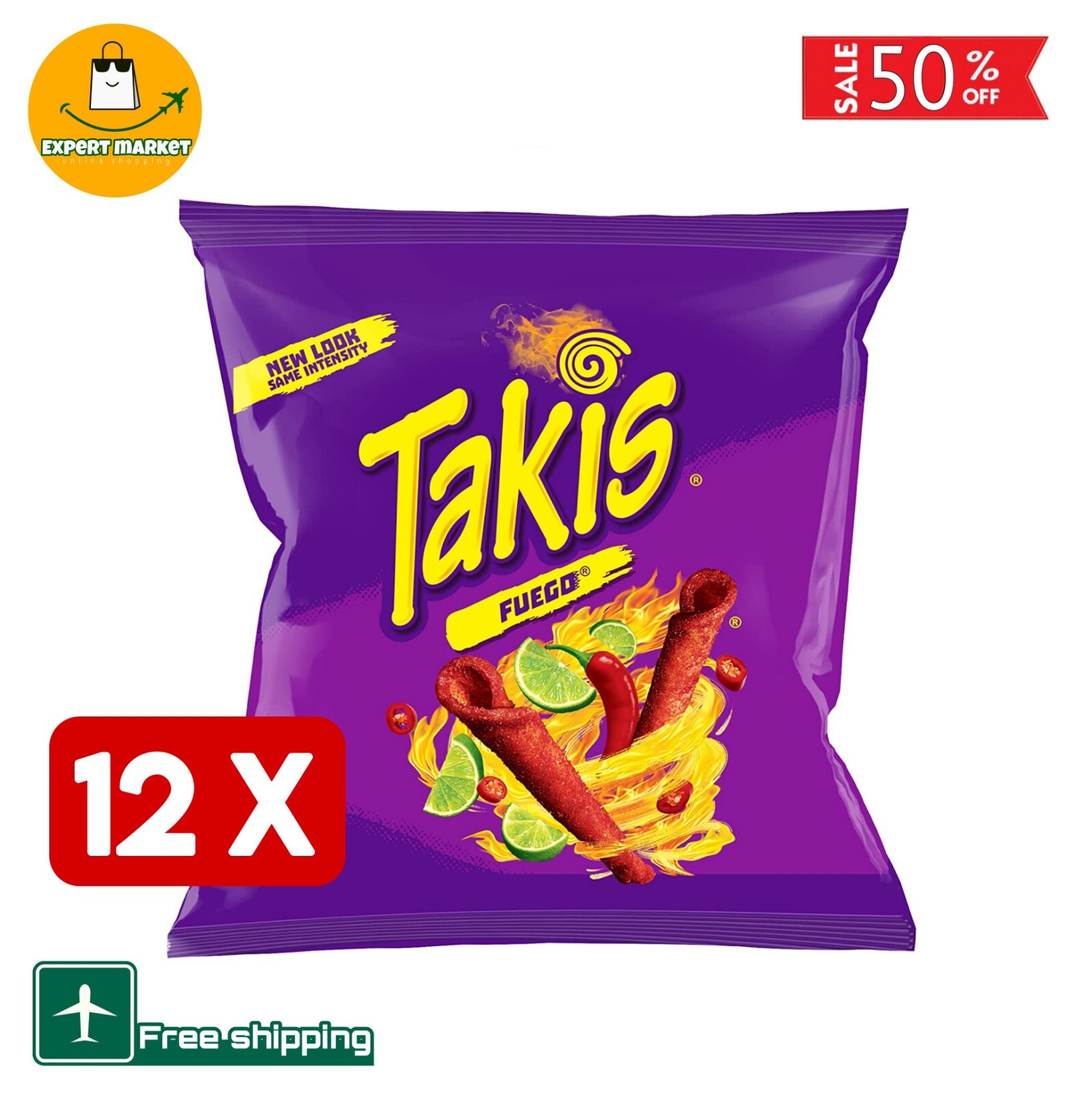 12er Pack New Mexican Takis Fuego Chips Tortilla Geschmack Chilischote Zitron...