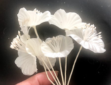 Vtg Bunch of 6 WHITE 2" W Bridal Flower Stems Millinery Floral KOREA 8" L