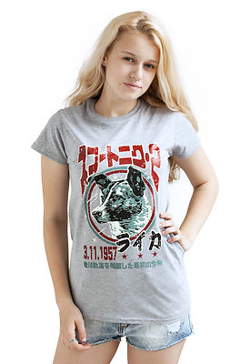 T-Shirt Laika The Space Hund japanische Wissenschaft Retro UdSSR Sputnik Damen Mädchen T-Shirt