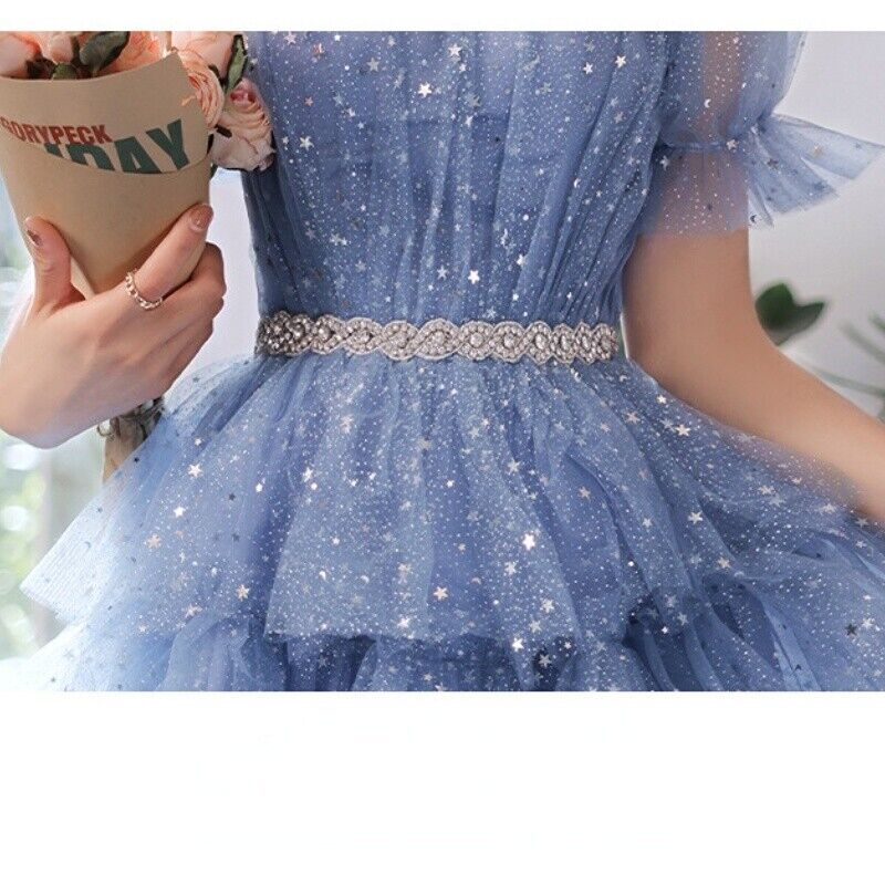 Lady Shiny Mesh Tiered Dress Stars Sequins Knee Length Lady Shiny Mesh Tiered Dress Stars Sequins Knee Length