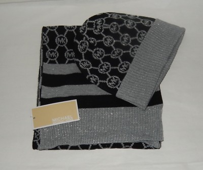 MICHAEL KORS Scarf Hat 2Pc Set Logo Black Michael Kors - Brandclub - Michael Kors Womens Dome Studded  main image 3