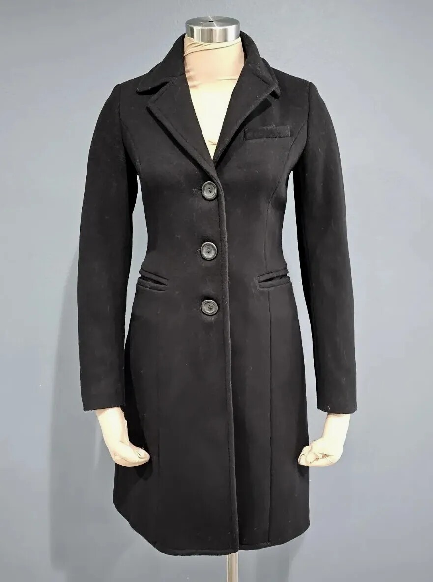 UNITED COLORS OF BENETTON Black Wool A-Line Trench Coat 38/US XS