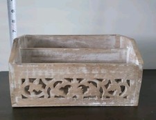 Rustic Carved Wood Mail Letter Desktop Organizer Boho Chic White wash Country