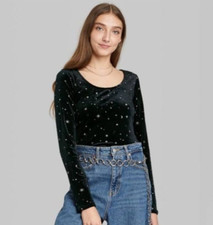 Women's Long Sleeve Lace-Up Back Bodysuit -Wild Fable -Black Galaxy -XS -S165
