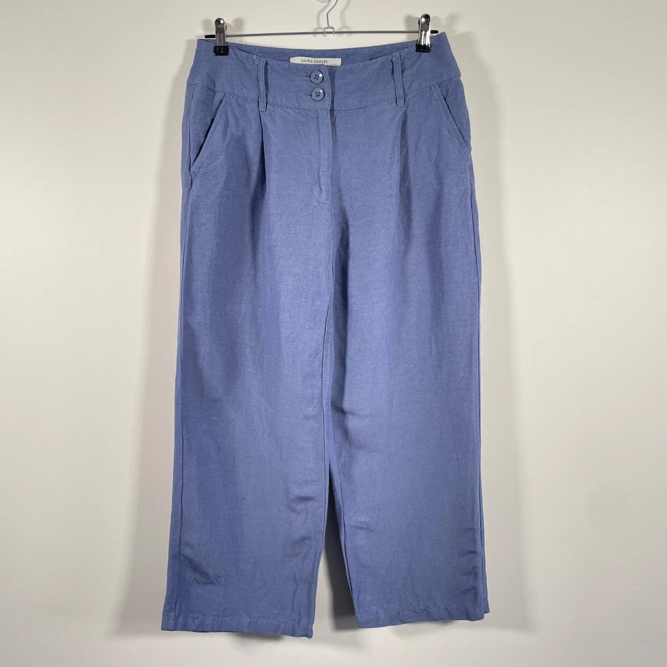 Pantalones Laura Ashley Mezcla Lino Pantalones Mujer Talla 8 Pierna Ancha Verano Retro Foto 2 de 4