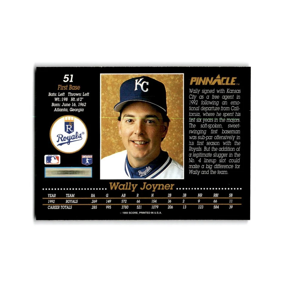 Wally Joyner 1993 Pinnacle #51 Kansas City Royals Baseball Card NM - Image 2 of 3