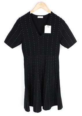 SANDRO Aness Dress Womens EU 40 Knitted Short Sleeve Stretchy Beaded Noir