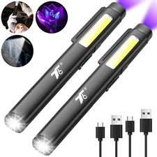 Lot LED Flashlight Rechargable Penlight 365nm UV Light Pocket COB LED Work Light