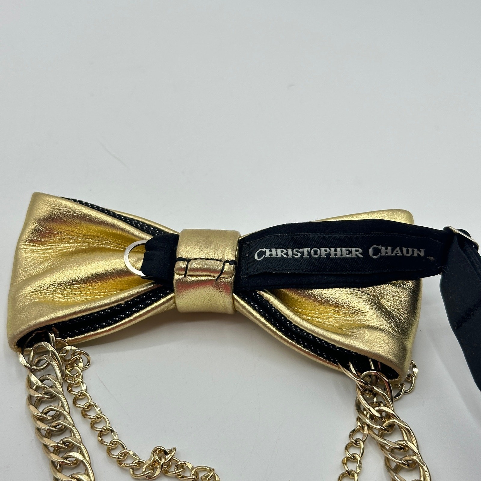CHRISTOPHER CHAUN Finale II Leather Bow Tie with Chains Gold Avant Garde Beyonce image 10