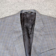 Jos. A. Bank Sport Coat Blazer 46R Blue Silk Wool Glenplaid