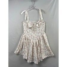 SHEIN Milkmaid Mini Dress Women Large Floral Lace Trim Cottage Core Smocked