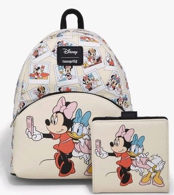 NEW Loungefly Disney Minnie Mouse & Daisy Duck Photos Collage Backpack & WALLET 