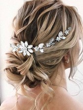 Silver Crystal Bride Wedding Hair Vine, Flower, Rhinestone, Bridal Headpiece