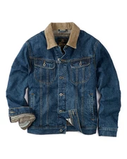 Flannel-Lined Denim Trucker Jacket Size XL Dark Medium Wash