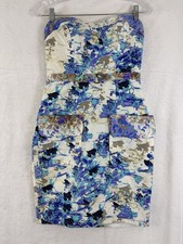 Tracy Reese Dress 4 Anthropologie Strapless Short Pockets Blue Print Womens