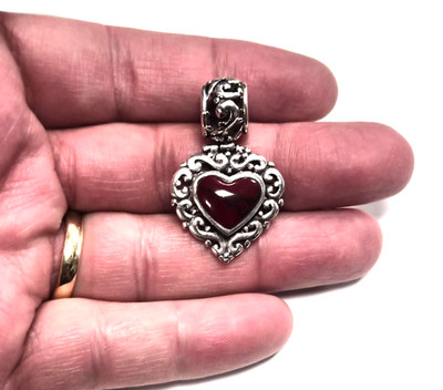 Nachlass signierter ATI Mexico 925 Sterling Silber & roter Jaspis Herz Dia Anhänger