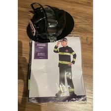 Firefighter Costume Kids Child Medium 8-10 Fire Dept Helmet Halloween Play