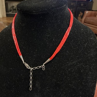 Red Stabilized Coral Heishi 3 Strands Sterling Silver Necklace 16 