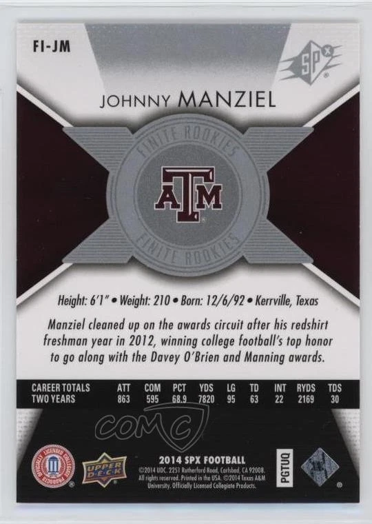 2014 SPx Finite /799 Johnny Manziel #FI-JM Rookie RC - Image 2 of 2