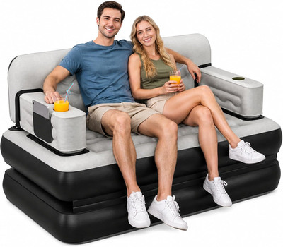 Queen Air Sofa Bed with Headboard and Built-in Pump