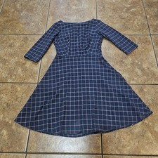Heart Of Haute Dress Midi Grid Plaid Blue Red A Line USA Made Cotton