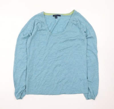 Boden Damen blau Leinen U-Ausschnitt Langarm Pullover Pulli Gr. 14