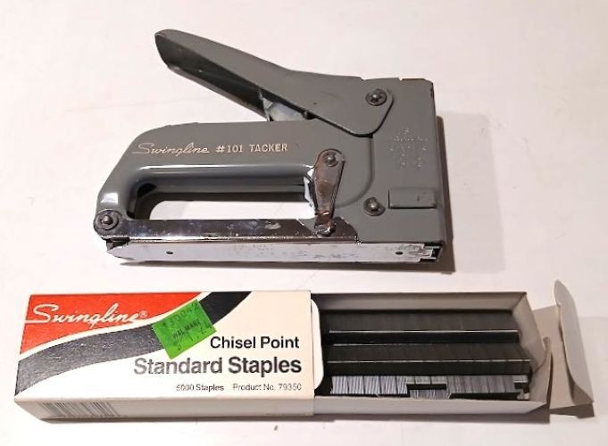 Vintage 1960s-era Gray Swingline #101 Tacker Stapler with staples
