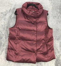 J. Jill Puffer Vest Womens XL Burgundy Down Quilted Funnel Neck Pockets Maroon