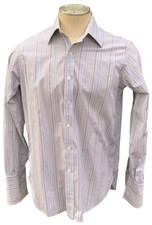 TURNBULL  ASSER Vintage Men's LS Gray Stripe French Cuff Shirt - Sz M