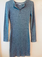 Heart & Hips Women's Size S Gray Bodycon Dress - Long Sleeve-Zip Front Neckline
