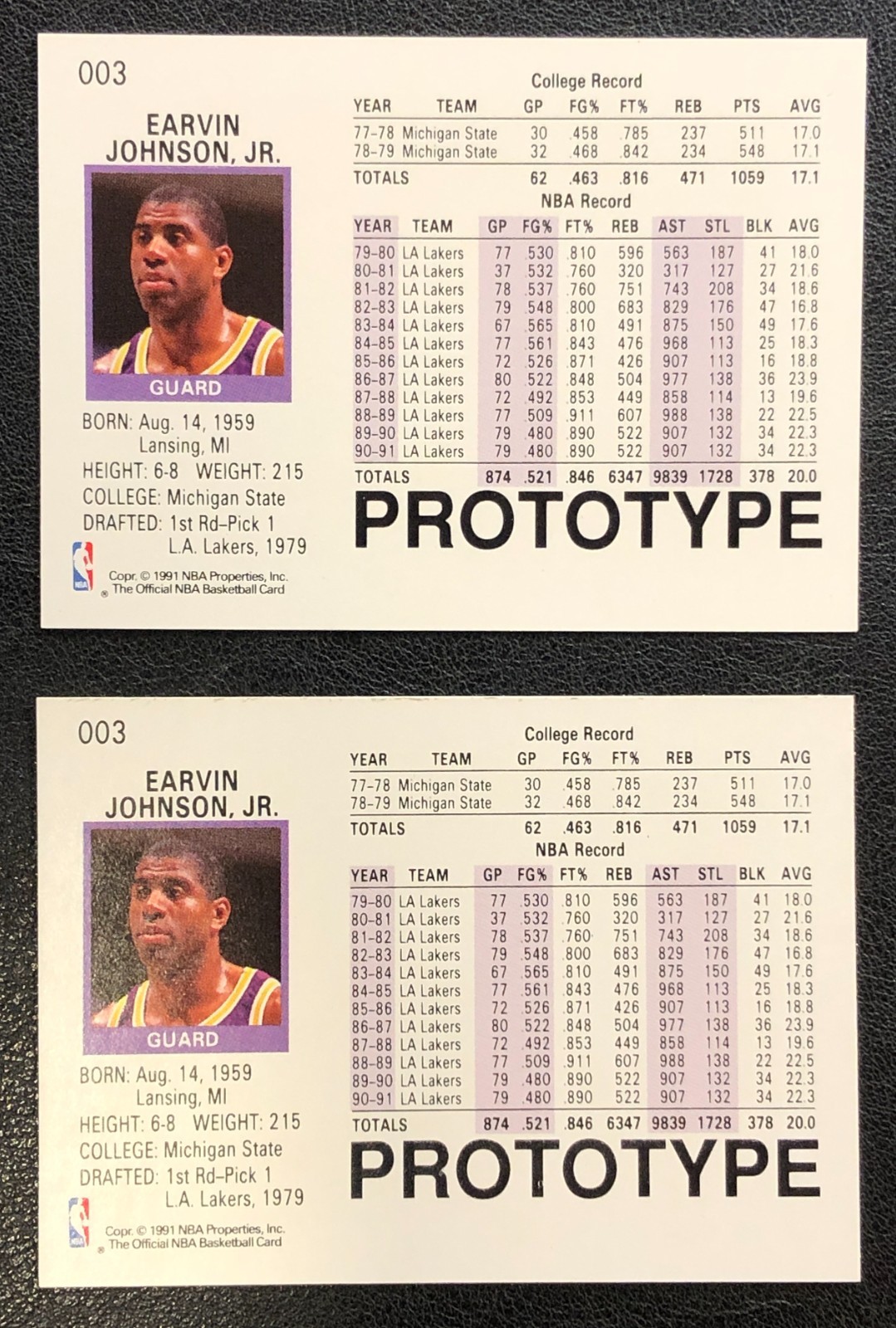 (2)x Ervin Magic Johnson Lakers 1991-92 Hoops Basketball Prototype Promo Cards