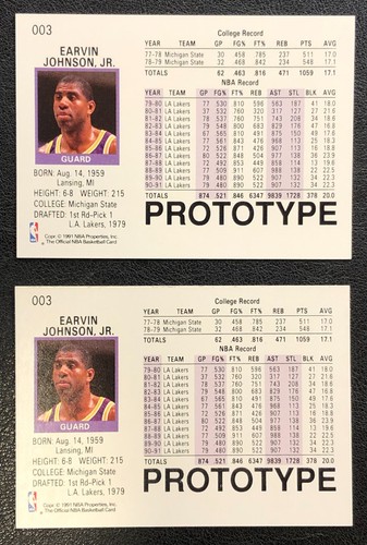 (2)x Ervin Magic Johnson Lakers 1991-92 Hoops Basketball Prototype Promo Cards