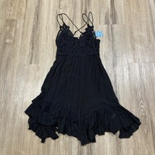 Free People Adella Black Lacey Lace Mini Length Dress Women  s Size S crochet