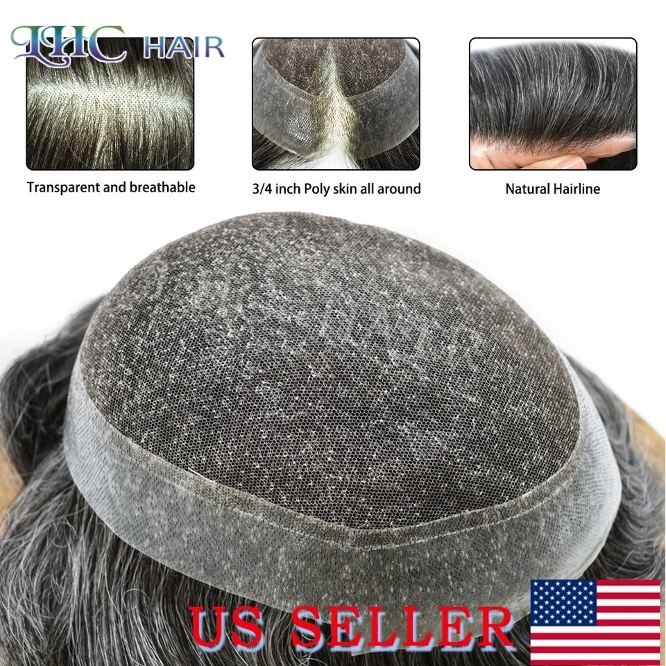 Lyrical Hair Mens Toupee French Lace&Thin Skin PU Human Hair System Hairpiece - Image 3 of 4