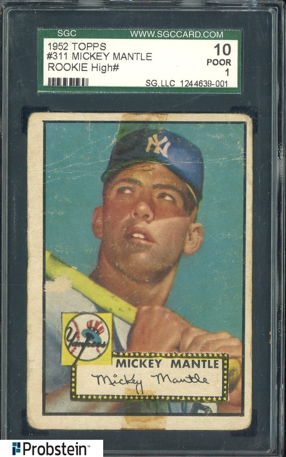 HIGH# 1952 Topps #311 Mickey Mantle RC Rookie HOF Yankees SGC