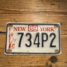 Rare 1989 New York Liberty Motorcycle License Plate SCREENED DATE 🏍️ 🗽 Steel