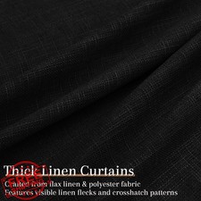 Black Linen Pinch Pleat Curtains 90", 2 Panels, Semi Sheer Light Filtering