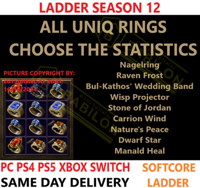   PC PS4 PS5 XBOX SCHALTER   LADDER Alle Uniqe Ringe D2R Diablo 2 Auferstandene Artikel